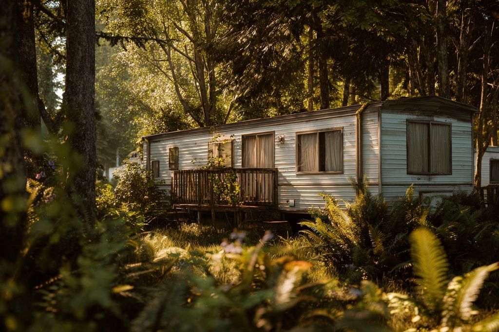 Maison mobile au cœur de la nature dans un camping tranquille