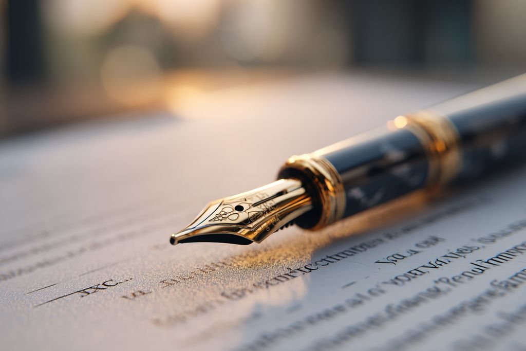 Stylo au-dessus d'un document de bail prêt pour la signature, illustrant l'importance de cet acte.