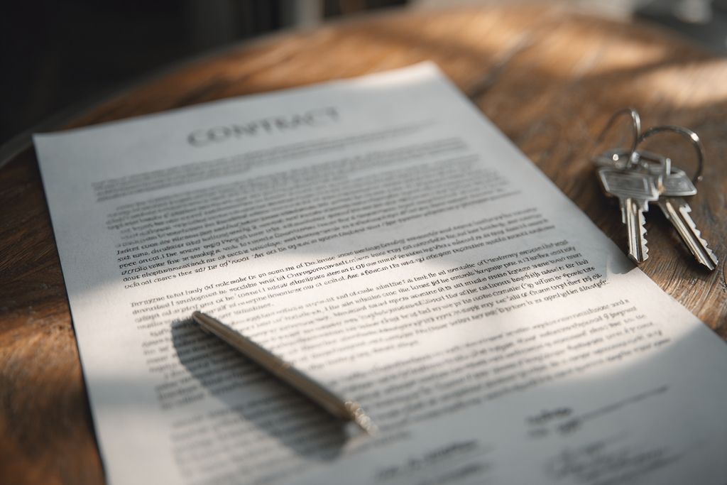 Vue aérienne d'un contrat de location et de documents essentiels