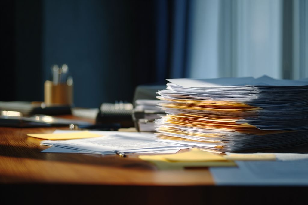 Image d'un bureau ordonné avec des formulaires de gestion financière post-enchère