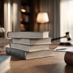 Consultation avec des livres de droit immobilier et fiscalité en arrière-plan