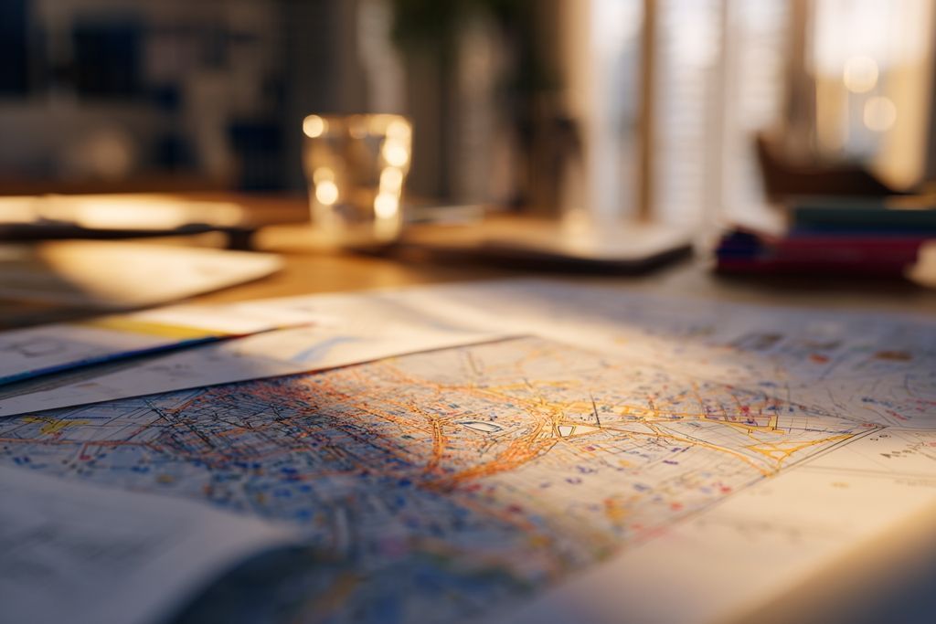 Gros plan sur des documents d’urbanisme comportant des diagrammes et graphiques sur les ajustements de zonage
