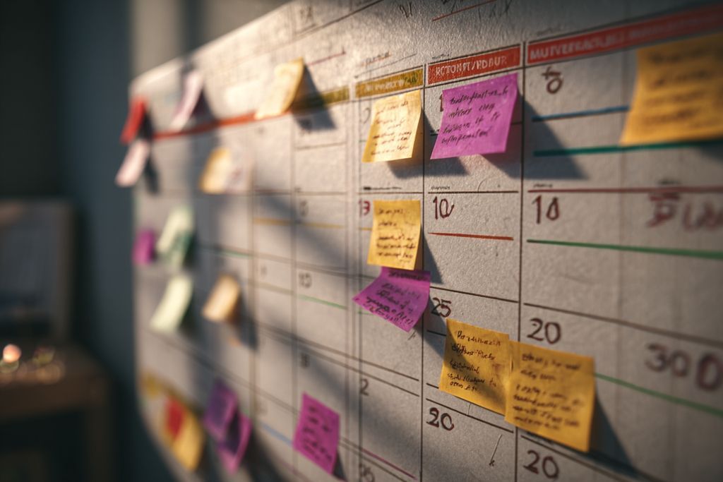 Calendrier illustrant les étapes clés et dates butoirs pour un projet de construction réussi.