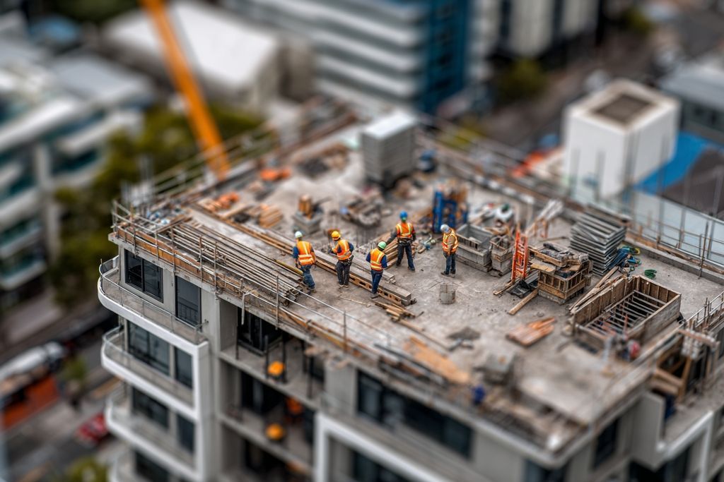 Équipe de construction améliorant la sécurité d'un toit dans un immeuble d'appartements