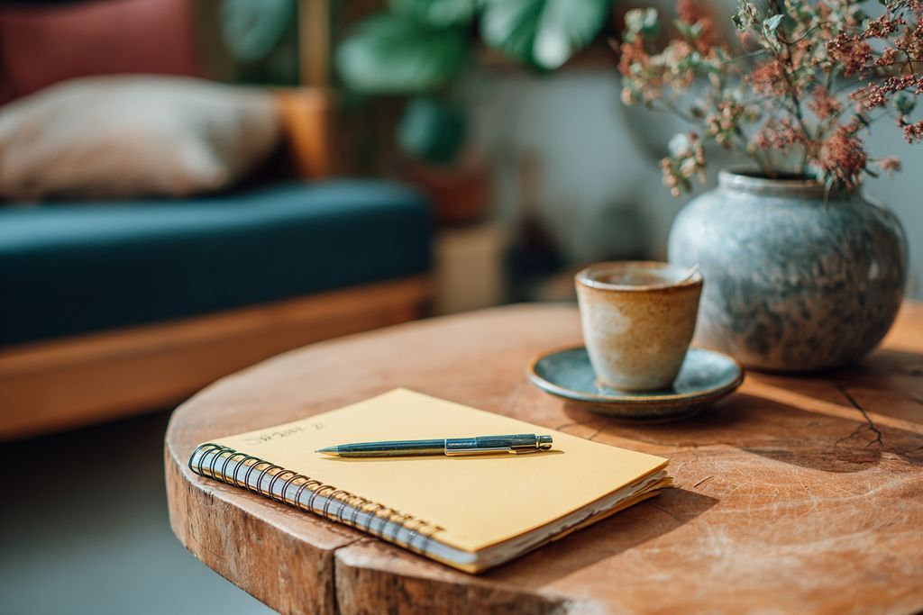 Carnet avec des rappels de location sur une table à café chic