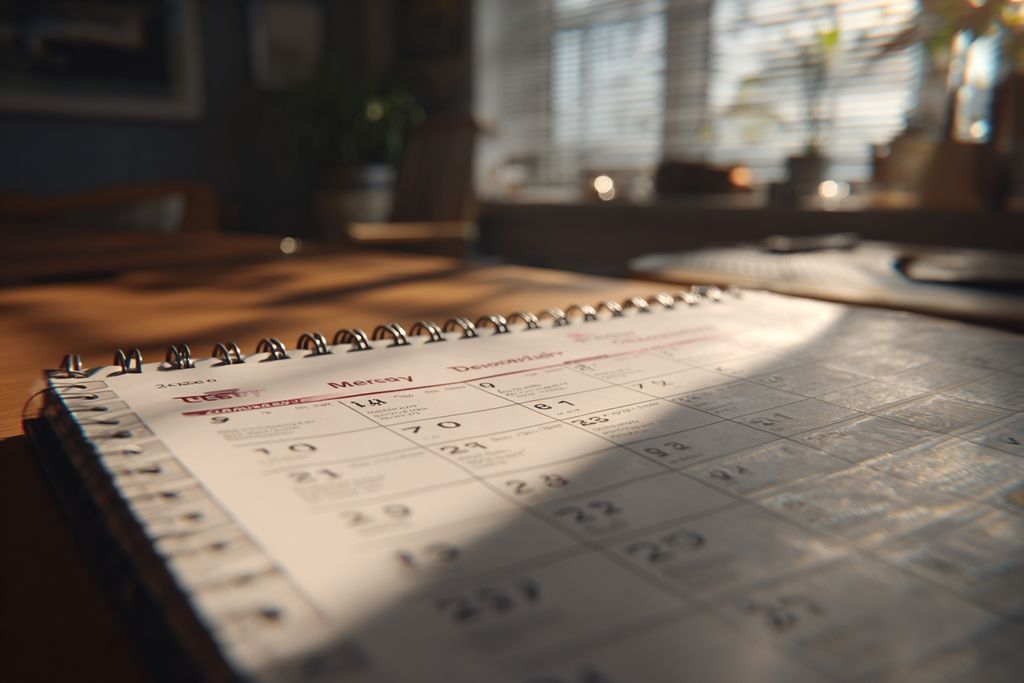 Planificateur avec dates importantes pour l'entretien, essentiel pour une maintenance opportune.